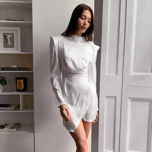 Nasty Gal Jacquard High Neck Mini Wrap Dress Size 6